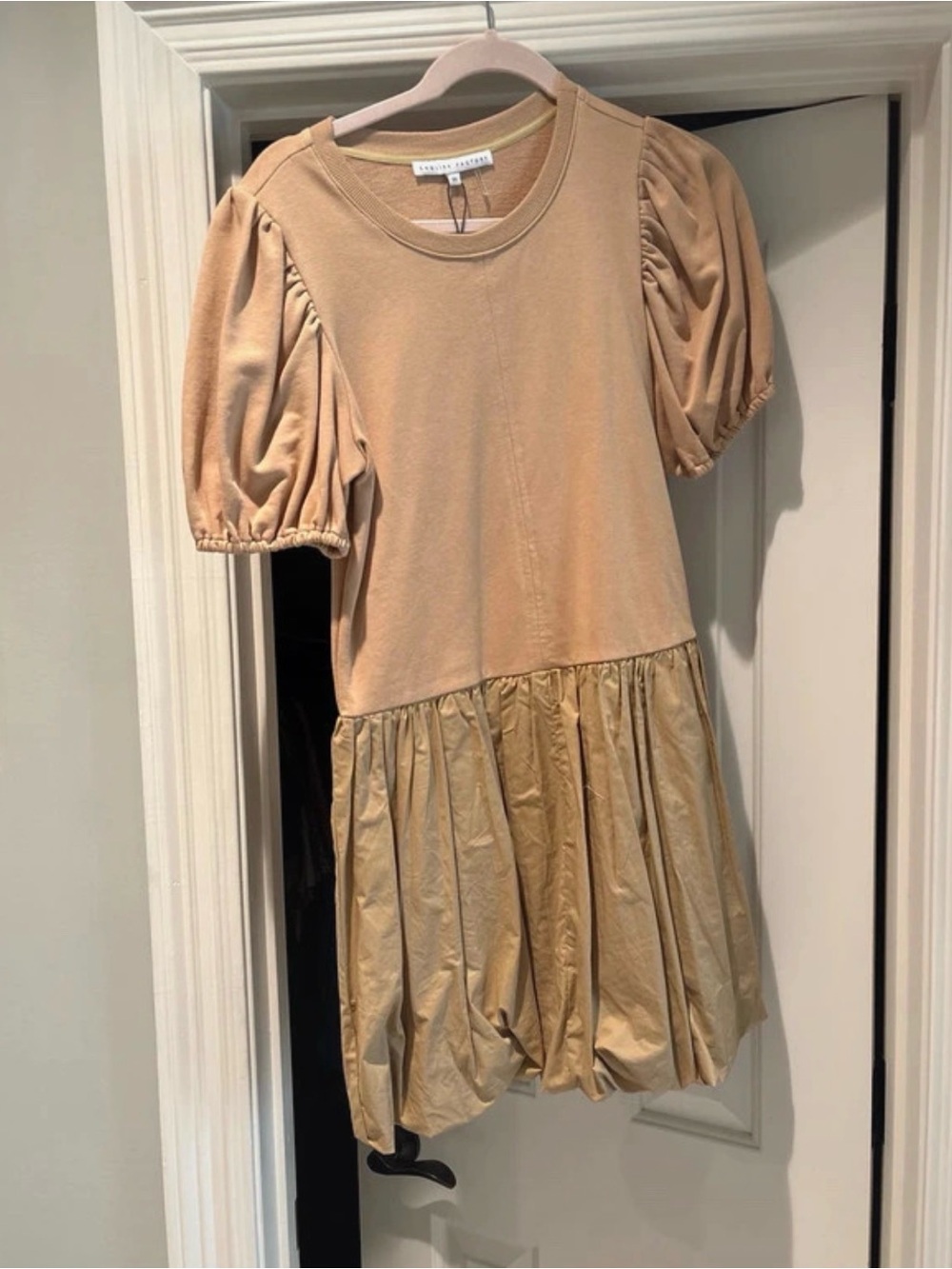 English Factory Tan Puff-Sleeve Casual Dress